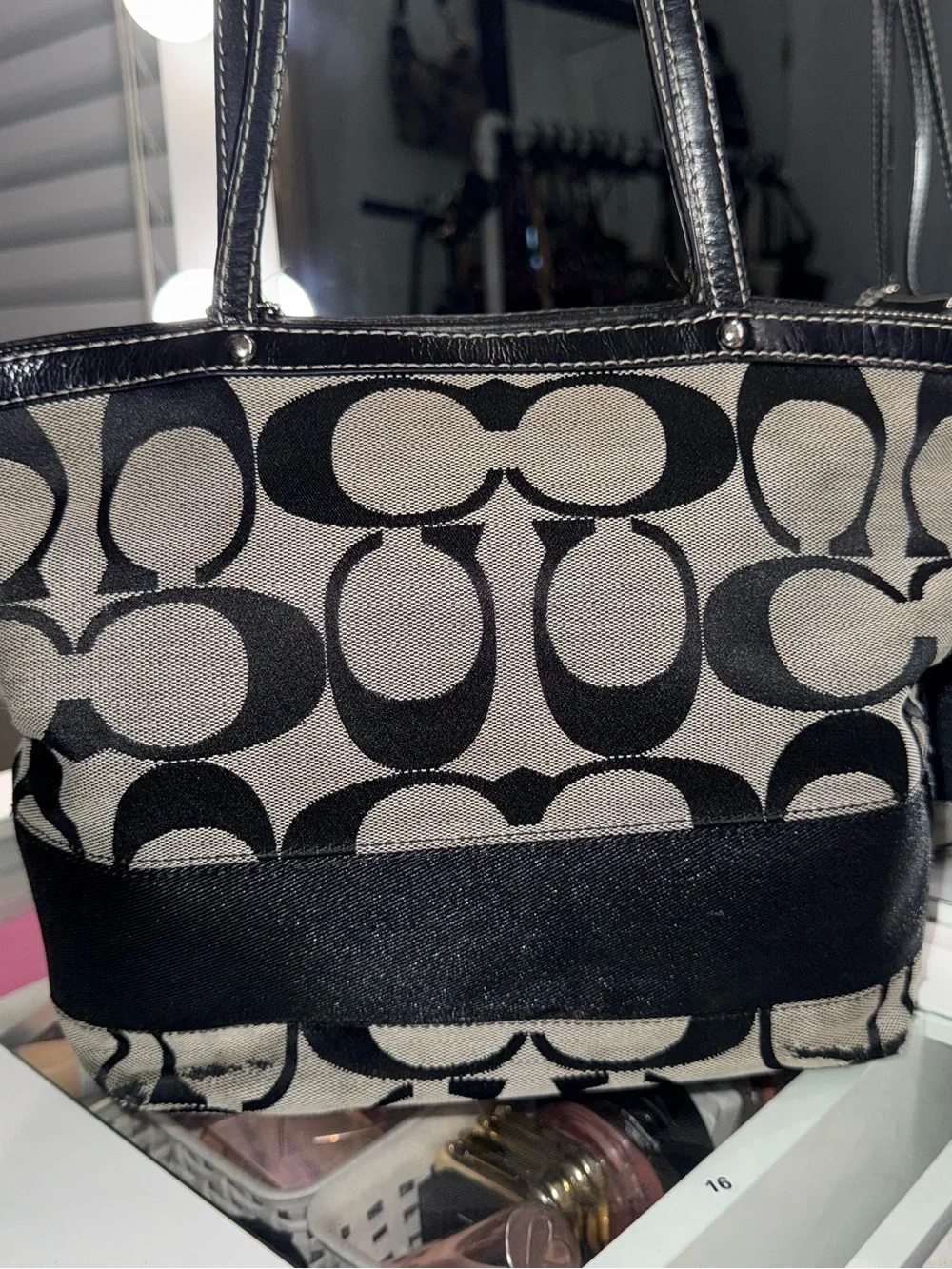 Vintage Coach Signature Stripe Tote Bag 🖤✨